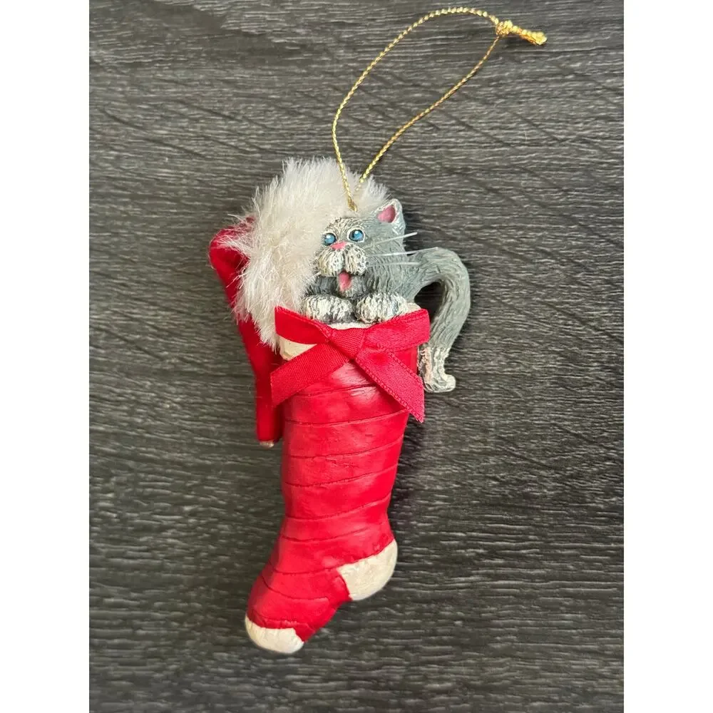 VTG Kurt S Adler Cat‎ Santa Hat Stocking Christmas Holiday Ornament Whiskers